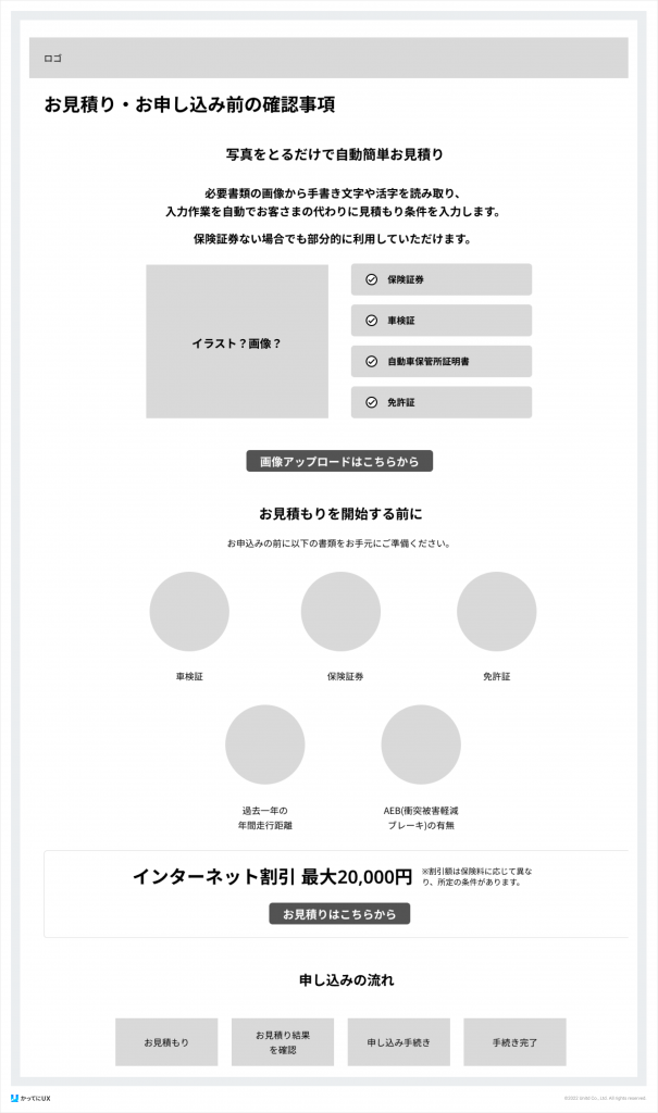 かってにUX 情報設計の改善　お見積りお申し込み前の確認事項ページ